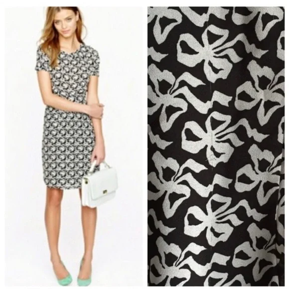 J. Crew Bow Tie Print Dress with Peter Pan Collar Size 10 - Picture 2 of 4